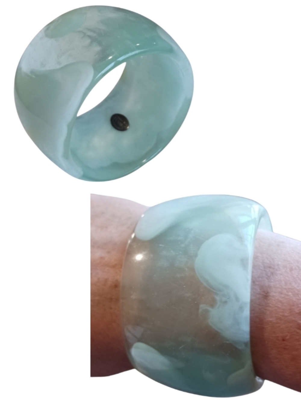 Vintage Dominique Denaive Celadon Resin Bangle Bracelet